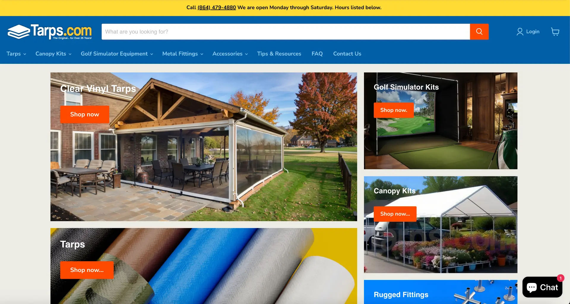 tarps.com homepage, the before version